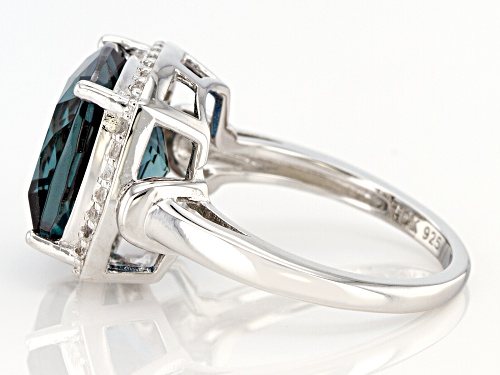7.06ct Square Cushion London Blue Topaz With .24ctw White Topaz Rhodium Over Silver Halo Ring - Size 9