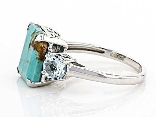 11x9mm Blue Kingman Turquoise with Glacier Topaz™ Rhodium Over Sterling Silver Ring - Size 8
