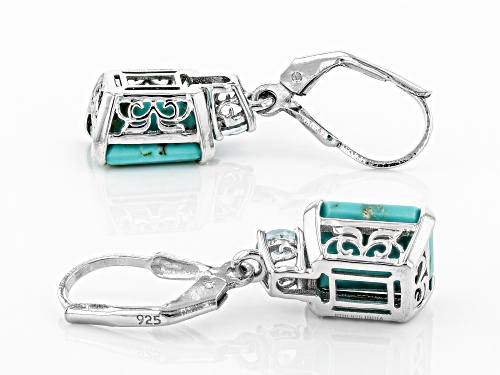 10x8mm Emerald Cut Kingman Turquoise with .27ctw Glacier Topaz™ Rhodium Over Silver Dangle Earrings