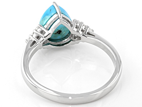 9x7mm Pear Shape Kingman Turquoise with .08ctw Round White Topaz Rhodium Over Sterling Silver Ring - Size 8
