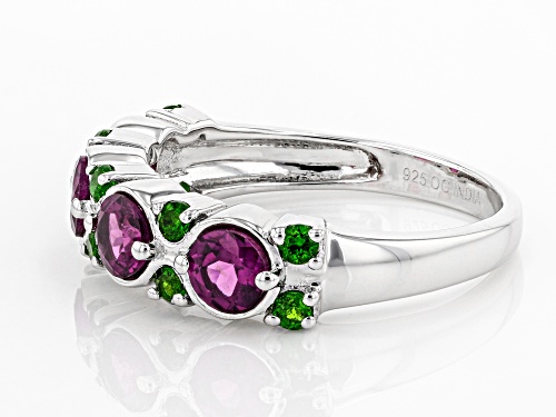 1.25ctw Raspberry Color Rhodolite with .30ctw Chrome Diopside Rhodium Over Silver Band Ring - Size 9