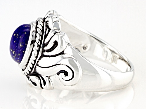 8X6MM OVAL CABOCHON LAPIS LAZULI RHODIUM OVER STERLING SILVER SOLITAIRE RING - Size 6