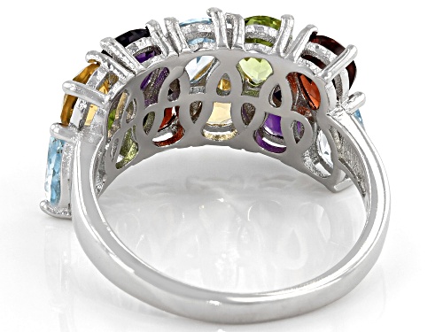 4.64ctw Pear Shape Multi-Gemstone Rhodium Over Sterling Silver Band Ring - Size 6