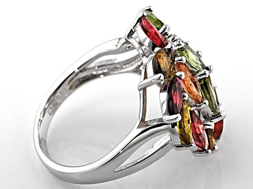 3.40ctw Marquise Multi-Color Tourmaline Rhodium Over Sterling Silver Cluster Ring - Size 9