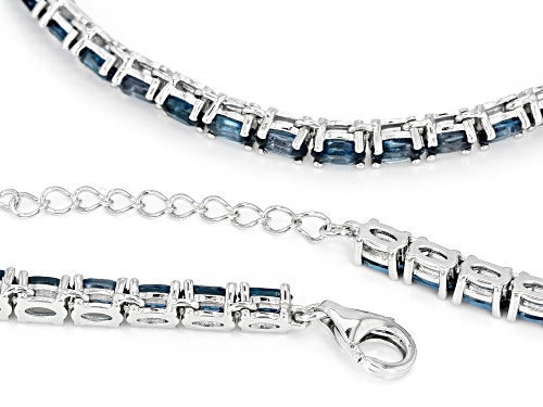 19.04ctw Oval London Blue Topaz Rhodium Over Sterling Silver Tennis Necklace - Size 18