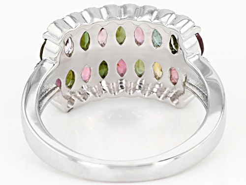 1.07ctw Marquise Multi-Color Tourmaline & Marcasite Rhodium Over Silver Band Ring - Size 8