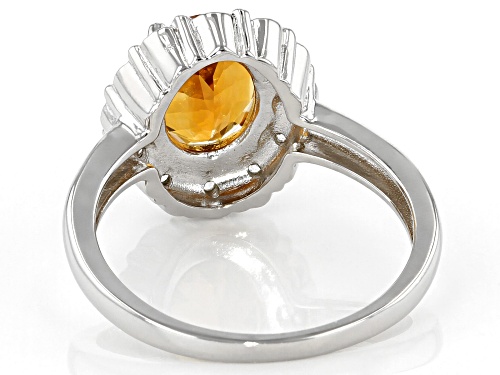 1.96ct Oval Citrine With .14ctw Round White Zircon Rhodium Over Sterling Silver Halo Ring - Size 8