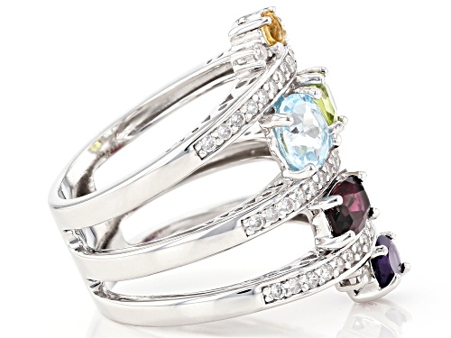 2.60ctw Mixed Shape Multi-Gemstone with .78ctw Round White Zircon Rhodium Over Sterling Silver Ring - Size 7