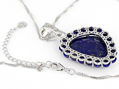 22x17mm Free-Form and 4mm Round Lapis Lazuli Rhodium Over Sterling Silver Enhancer with Chain