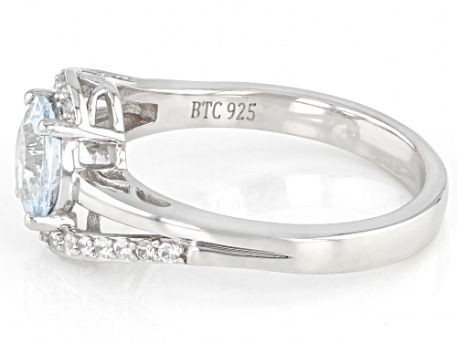 0.90ct Round Aquamarine With 0.17ctw White Zircon Rhodium Over Sterling Silver Ring - Size 8