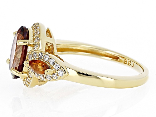 2.61ctw Red Labradorite, Madeira Citrine And White Zircon 18k Yellow Gold Over Sterling Silver Ring - Size 7