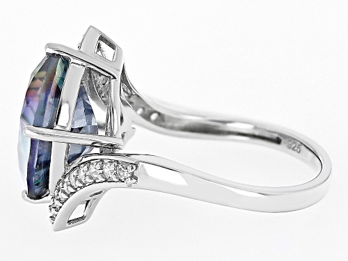 5.00ct Cushion Multi Quartz With 0.35ctw White Zircon Rhodium Over Sterling Silver Bypass Ring - Size 7