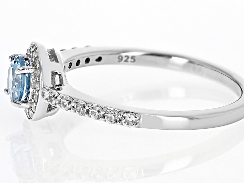 0.66ct Round Blue Zircon With 0.32ctw White Zircon Rhodium Over Sterling Silver Ring - Size 9