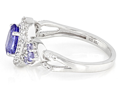 0.90ctw Tanzanite With 0.28ctw White Zircon Rhodium Over Sterling Silver Ring - Size 9