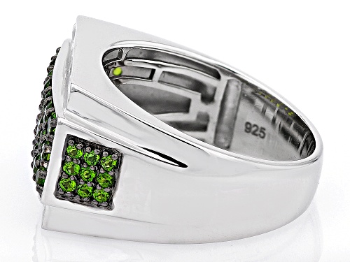 1.74ctw Round Chrome Diopside With 1.21ctw White Zircon Rhodium Over Sterling Silver Men's Ring - Size 11