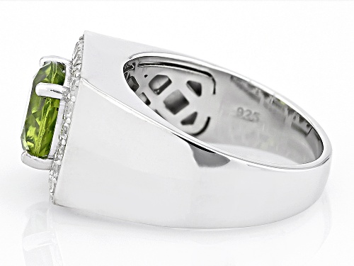 4.00ct Round Manchurian Peridot™ With 0.93ctw White Zircon Rhodium Over Silver Men's Ring - Size 12