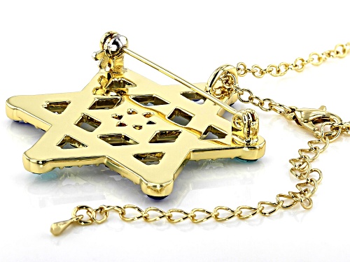 Off Park ® Collection, Gold Tone Multi Color Crystals Star of David Pin/Pendant with Chain