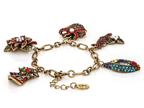 Off Park ® Collection, Antiqued Bronze Tone with Multi Color Crystal Pinecone Charm Bracelet