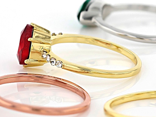 Off Park ® Collection, Gold Tone Multi Color Crystal Set of 5 Rings - Size 8