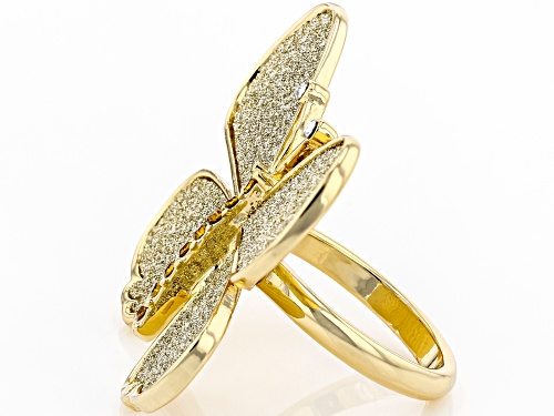 Off Park ® Collection, Yellow & White Crystal Gold Tone Butterfly Shimmer Ring - Size 8
