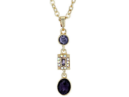 Off Park ® Collection, Blue Tanzanite Color Gold Tone Drop Necklace and Earring Set