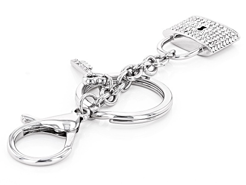 Off Park ® Collection, White Crystal Silver Tone Lock and Key Key Chain.