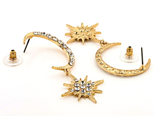 Off Park ® Collection, White Crystal Gold Tone Celestial Moon and Star Dangle Earrings