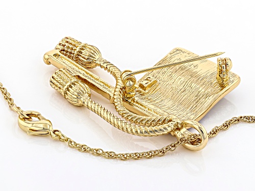 Off Park ® Collection, Red, White, and Blue Crystal Gold Tone American Flag Pin/Pendant with Chain