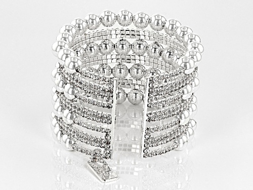 Off Park ® Collection, White Crystal and Silver Tone Beaded Cuff Bracelet