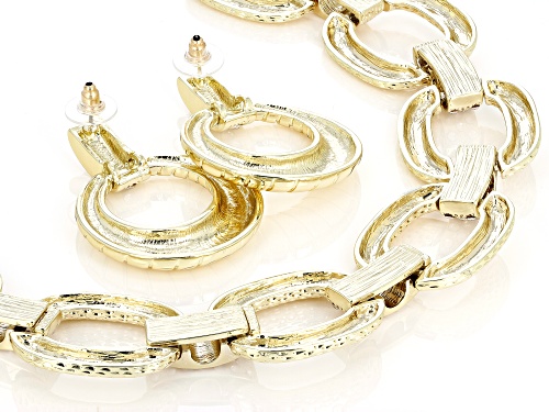 Off Park ® Collection, Crystal Gold Tone Textured Earring and Necklace Set