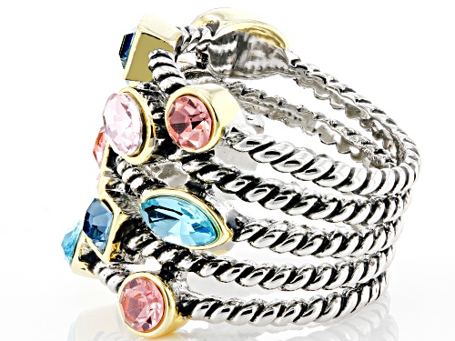 Off Park ® Collection, Mixed Shape Multi Color Crystal Silver Tone Multi Row Ring - Size 6