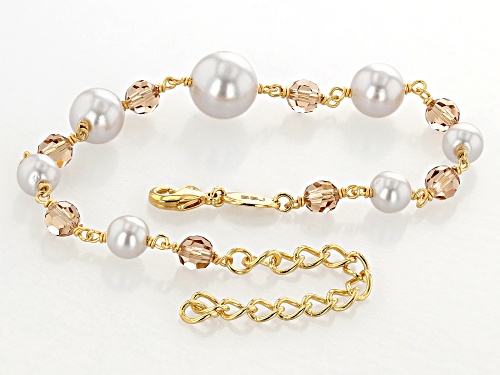 Off Park ® Collection, White Pearl Simulant and Champagne Crystal Gold Tone Bracelet
