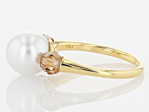 Off Park ® Collection, White Pearl Simulant and Champagne Crystal Gold Tone Ring - Size 10