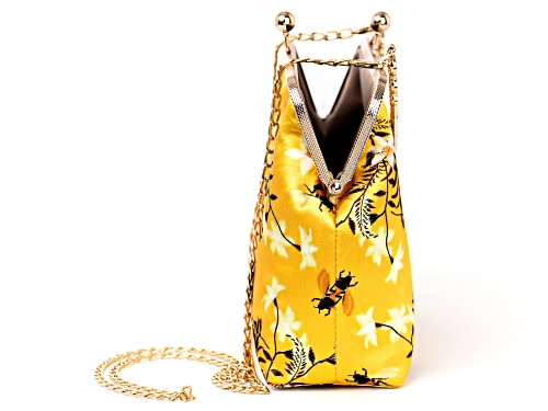 Off Park ® Collection, Yellow Bee Print Fabric Gold Tone Clutch