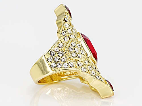 Off Park ® Collection White And Red Crystal Gold Tone Deco Ring - Size 6