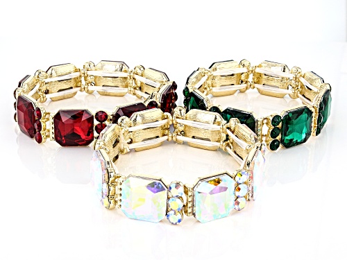 Off Park® Collection, 17mm & 5mm Multi-Color Crystal Gold Tone Set of 3 Bracelets
