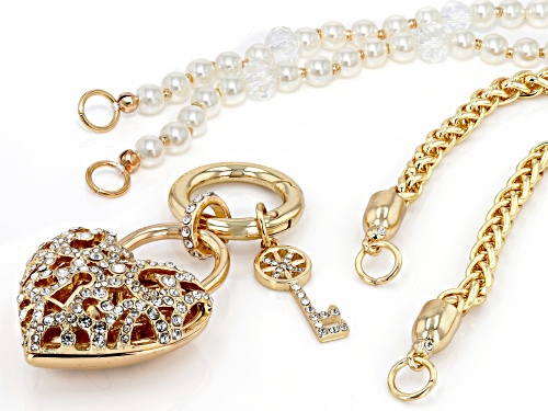 Off Park® Collection, Crystal & Pearl Simulant Gold Tone Interchangeable Chain Lock & Key Necklace