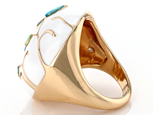 Off Park® Collection, White Enamel & Glass Crystal Gold Tone Ring - Size 9