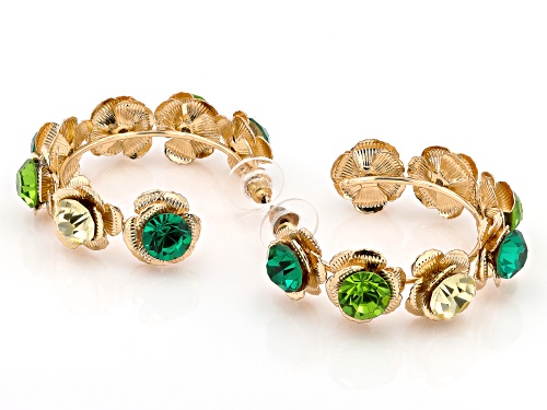 Off Park® Collection, Multi-Color Crystal Gold Tone Floral Set of 3 Hoop Earrings