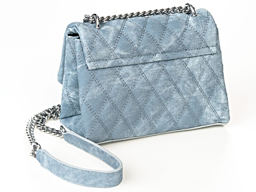 Off Park® Collection, White Crystal Panther Blue Fabric Silver Tone Clutch