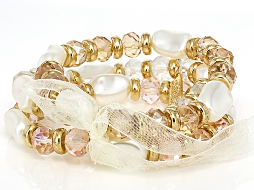 Off Park® Collection 14mm Multi-Color Glass Bead,  5mm Pearl Simulant Gold Tone Set of 3 Bracelets