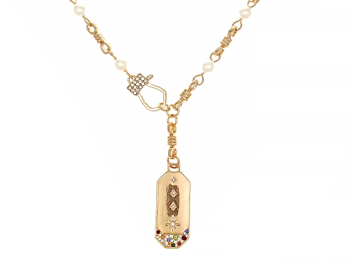 Off Park® Collection, Multi-Color Crystal & Pearl Simulant Gold Tone Heart Necklace