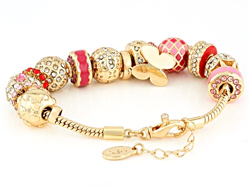 Off Park® Collection, Multi-Color Crystal & Enamel Gold Tone Slide Charm Bracelet - Size 7.5