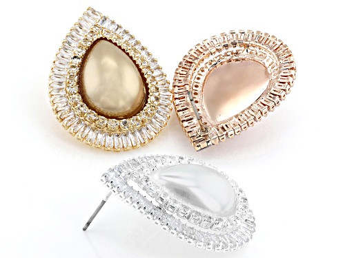 Off Park® Collection, Multi-Color Pearl Simulant Tri-Tone Set of 3 Earrings