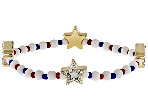 Off Park® Collection, Multi-Color Enamel & Crystal Gold Tone Patriotic Set of 4 Stretch Bracelets