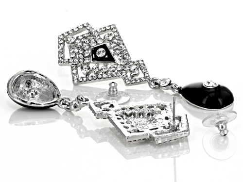 Off Park ® Collection White Crystal Black Enamel Silver Tone Art Deco Dangle Earrings