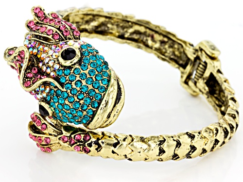 Off Park ® Collection Multicolor Crystal Antiqued Gold Tone Fish Cuff Bracelet