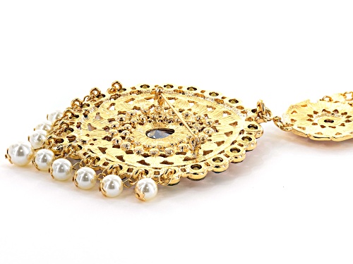 Off Park ®  Multi Crystal White Pearl Sim Gold Tone Statement Necklace W/ Removable Brooch