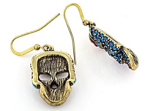Off Park ® Collection multi color crystal antiqued gold tone day of the dead dangle earrings