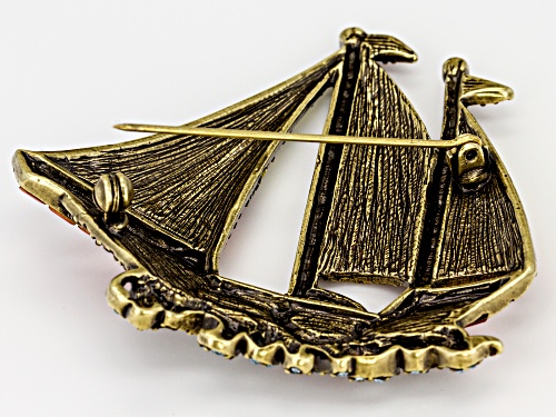 Off Park ® Collection Multicolor Crystal Antiqued Gold Tone Sailboat Brooch